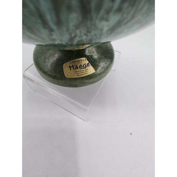 Vintage 1970s Haeger Ceramic speckled Blue Green Pedestal Planter - Picture 3 of 4